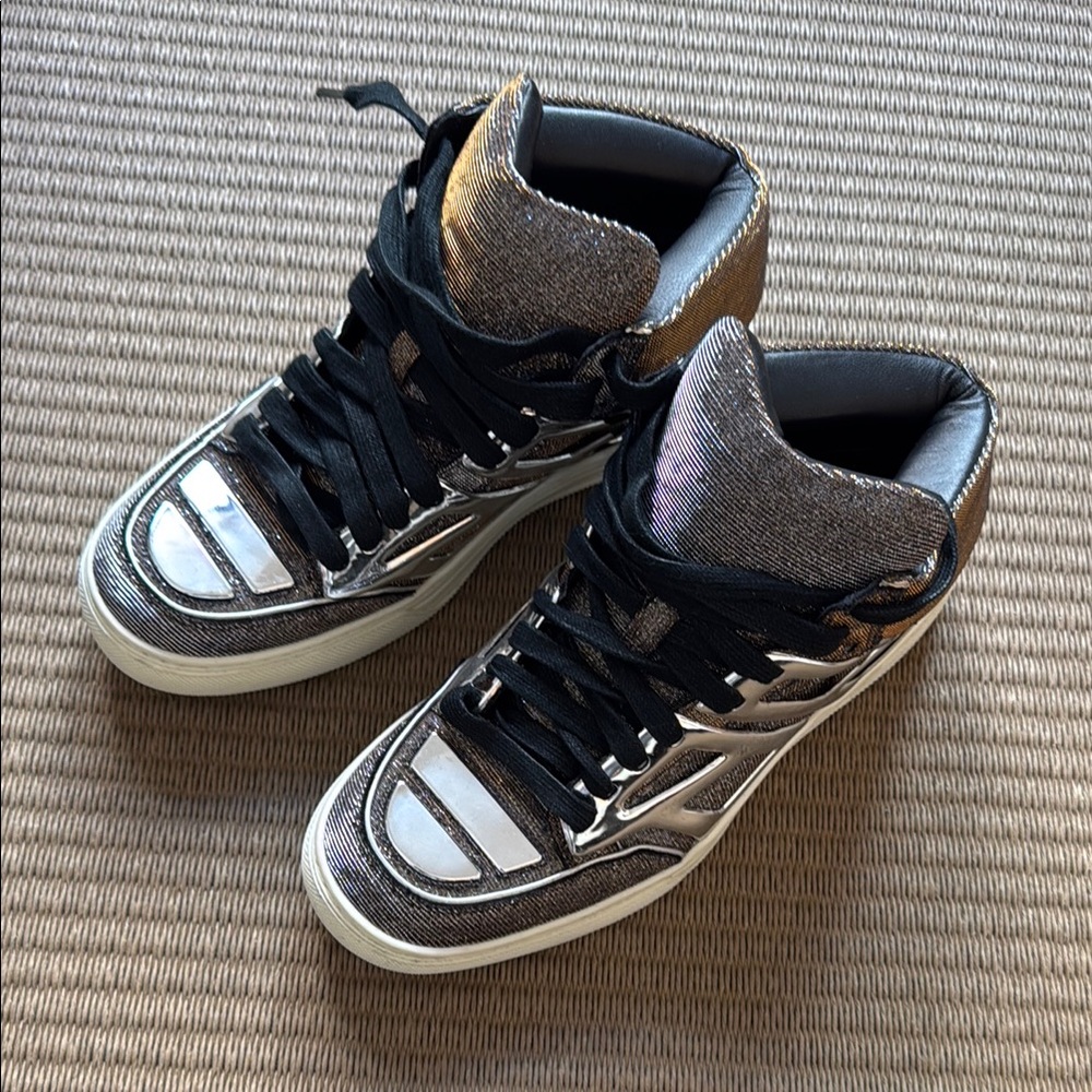 Alejandro Ingelmo Stylish Metalli High-Top Sneakers with Silver and Gold Accents